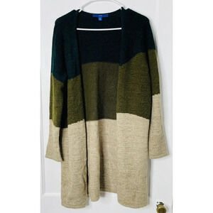 Apt 9 Womens Sz S Knit Open Cardigan ColorBlock Green Tan Metallic Long Sleeve